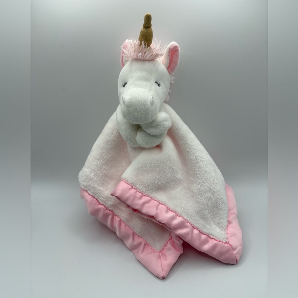 2016 Carter's Baby White Pink Plush UNICORN Security Blanket LOVEY Satin back